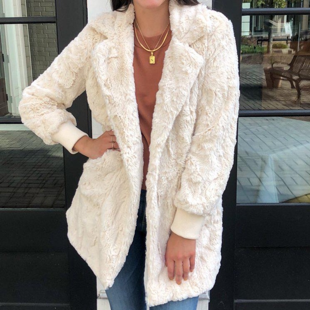 Open front faux fur jacket
